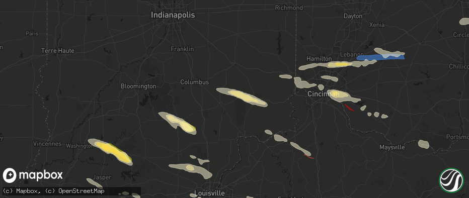 Hail map in Butlerville, IN on July 21, 2026
