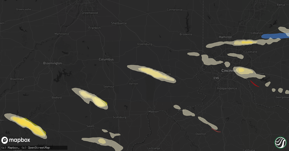 Hail map in Butlerville, IN on July 21, 2026