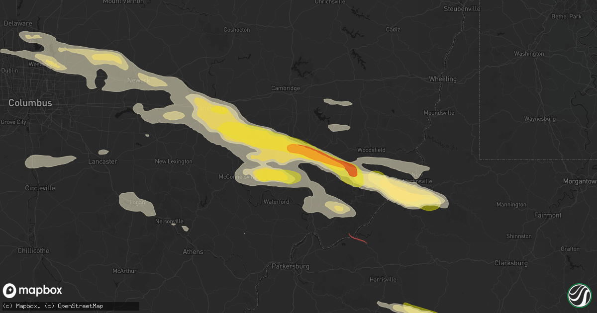 Hail map in Caldwell, OH on July 21, 2026