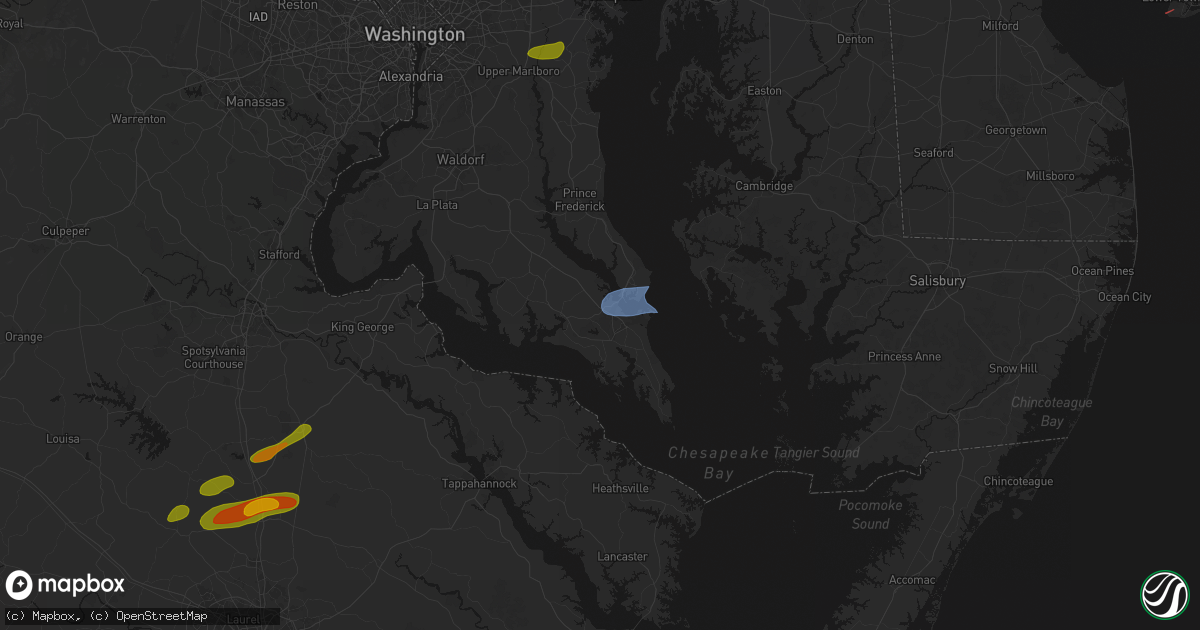 Hail map in California, MD on July 21, 2026