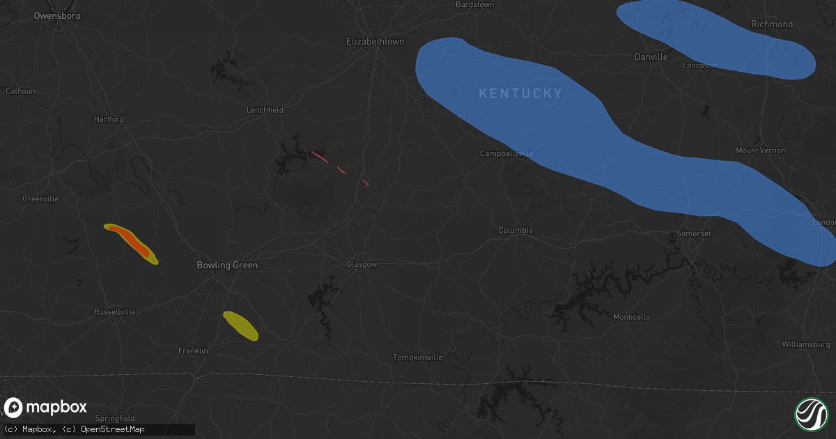 Hail map in Center, KY on July 21, 2026