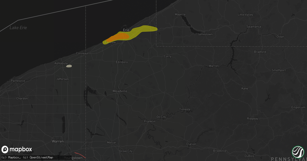 Hail map in Centerville, PA on July 21, 2026