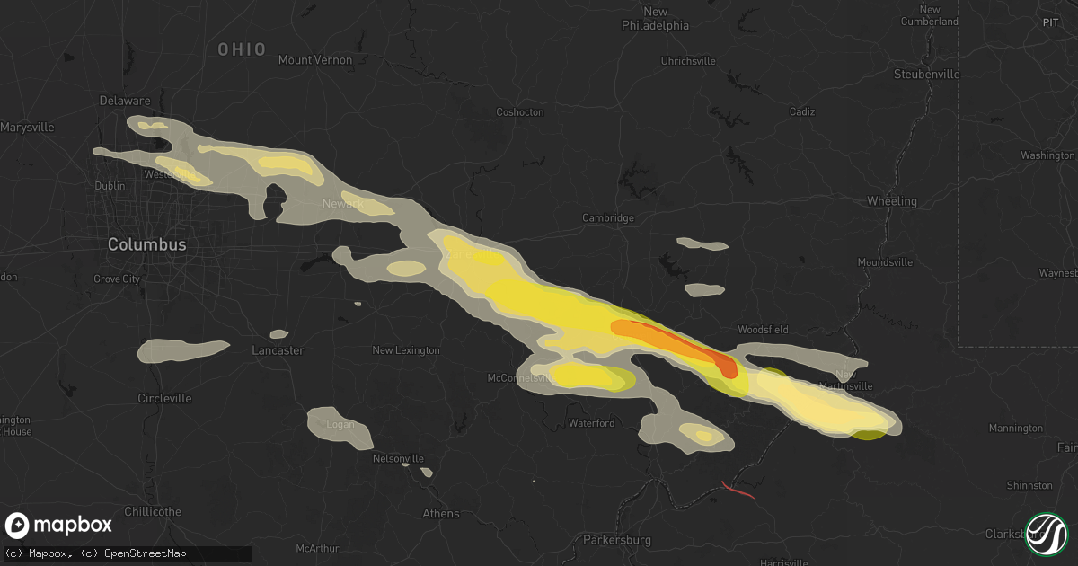 Hail map in Chandlersville, OH on July 21, 2026