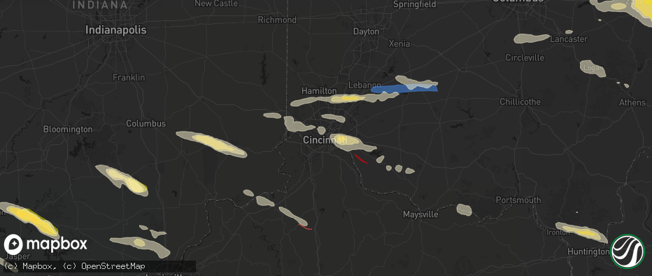 Hail map in Cincinnati, OH on July 21, 2026