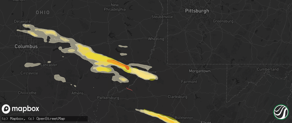 Hail map in Clarington, OH on July 21, 2026
