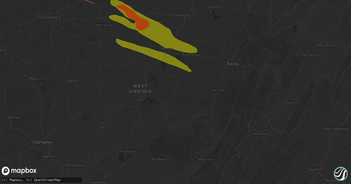 Hail map in Cleveland, WV on July 21, 2026