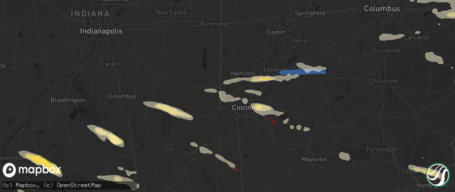 Hail map in Cleves, OH on July 21, 2026