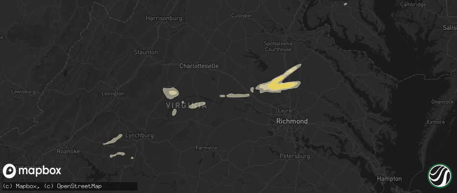Hail map in Columbia, VA on July 21, 2026