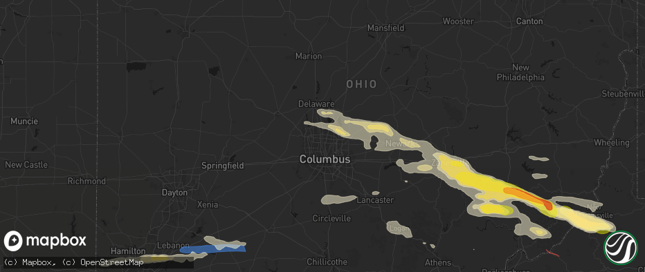 Hail map in Columbus, OH on July 21, 2026