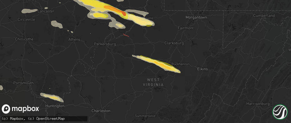 Hail map in Coxs Mills, WV on July 21, 2026