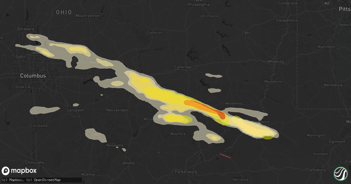 Hail map in Cumberland, OH on July 21, 2026