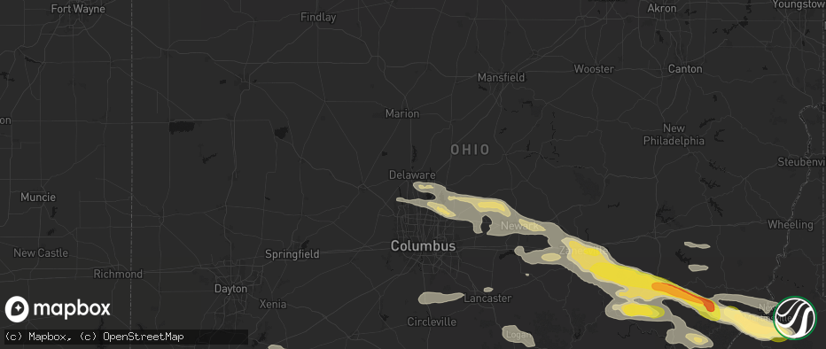 Hail map in Delaware, OH on July 21, 2026
