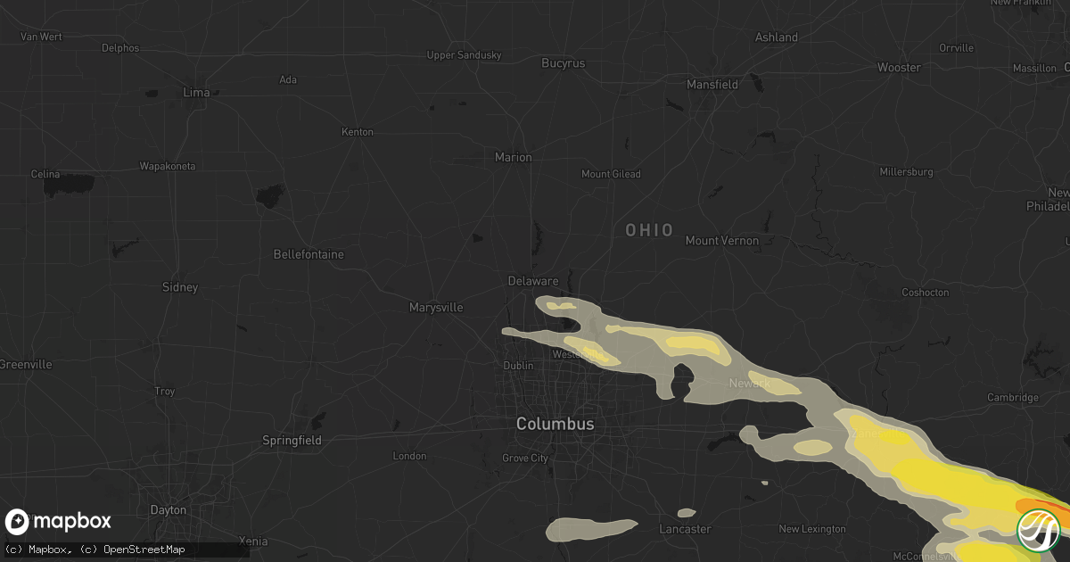 Hail map in Delaware, OH on July 21, 2026