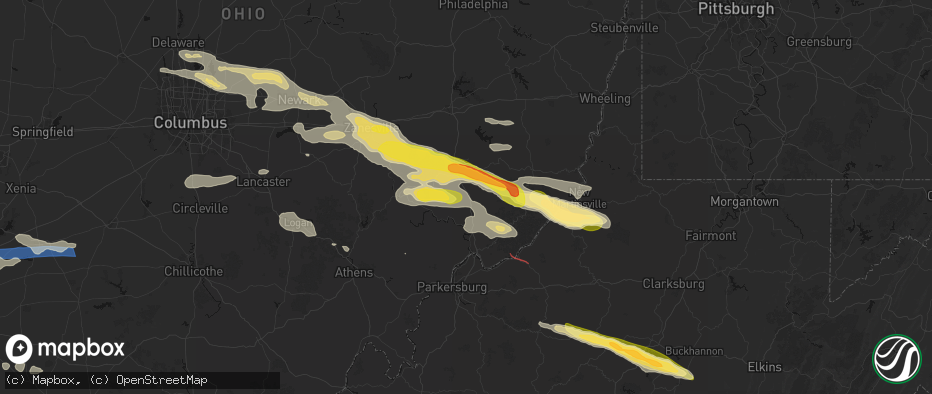 Hail map in Dexter City, OH on July 21, 2026