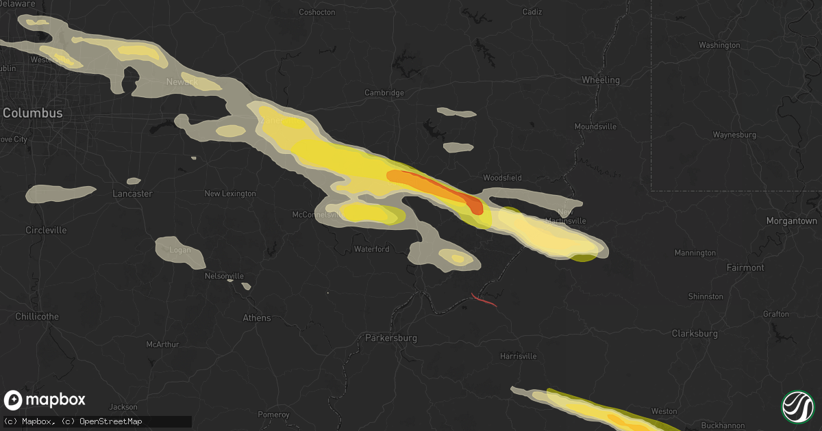 Hail map in Dexter City, OH on July 21, 2026