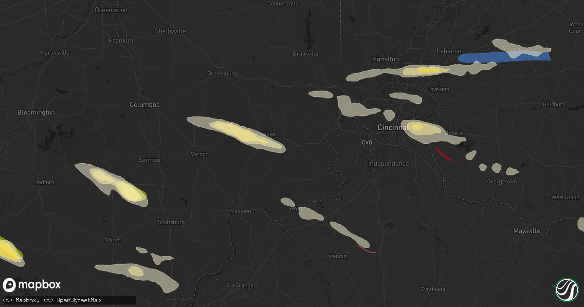 Hail map in Dillsboro, IN on July 21, 2026