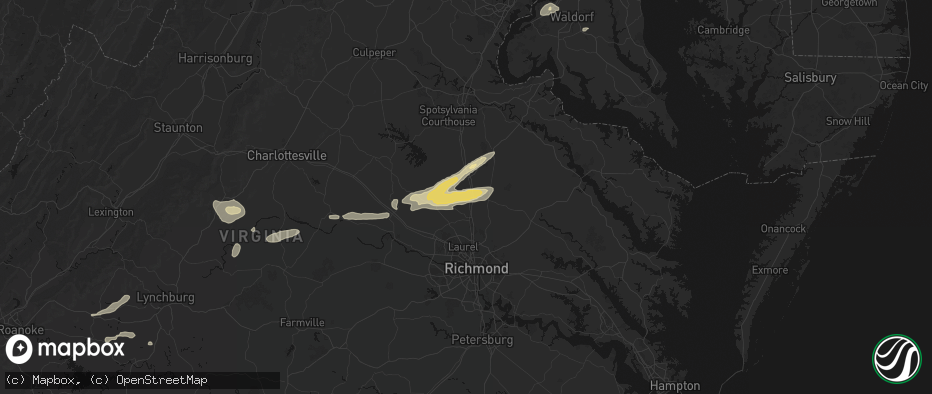 Hail map in Doswell, VA on July 21, 2026
