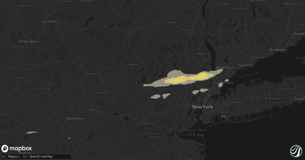 Hail map in Dover, NJ on July 21, 2026