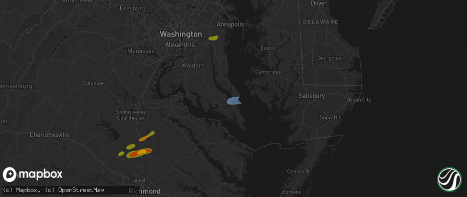 Hail map in Dowell, MD on July 21, 2026