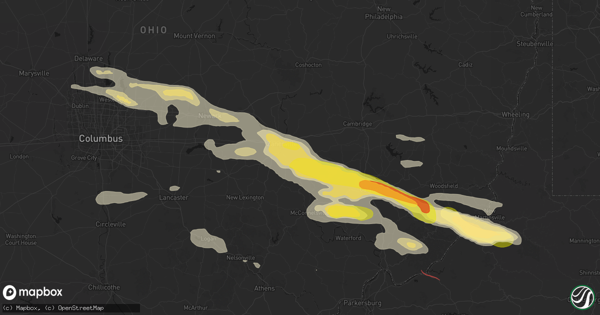 Hail map in Duncan Falls, OH on July 21, 2026