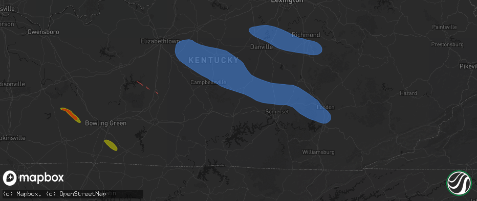 Hail map in Dunnville, KY on July 21, 2026