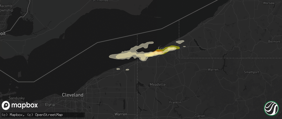 Hail map in East Springfield, PA on July 21, 2026