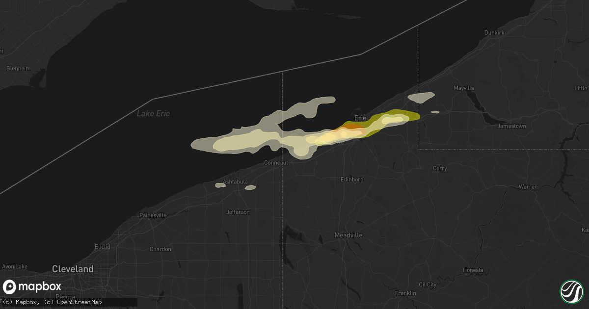 Hail map in East Springfield, PA on July 21, 2026