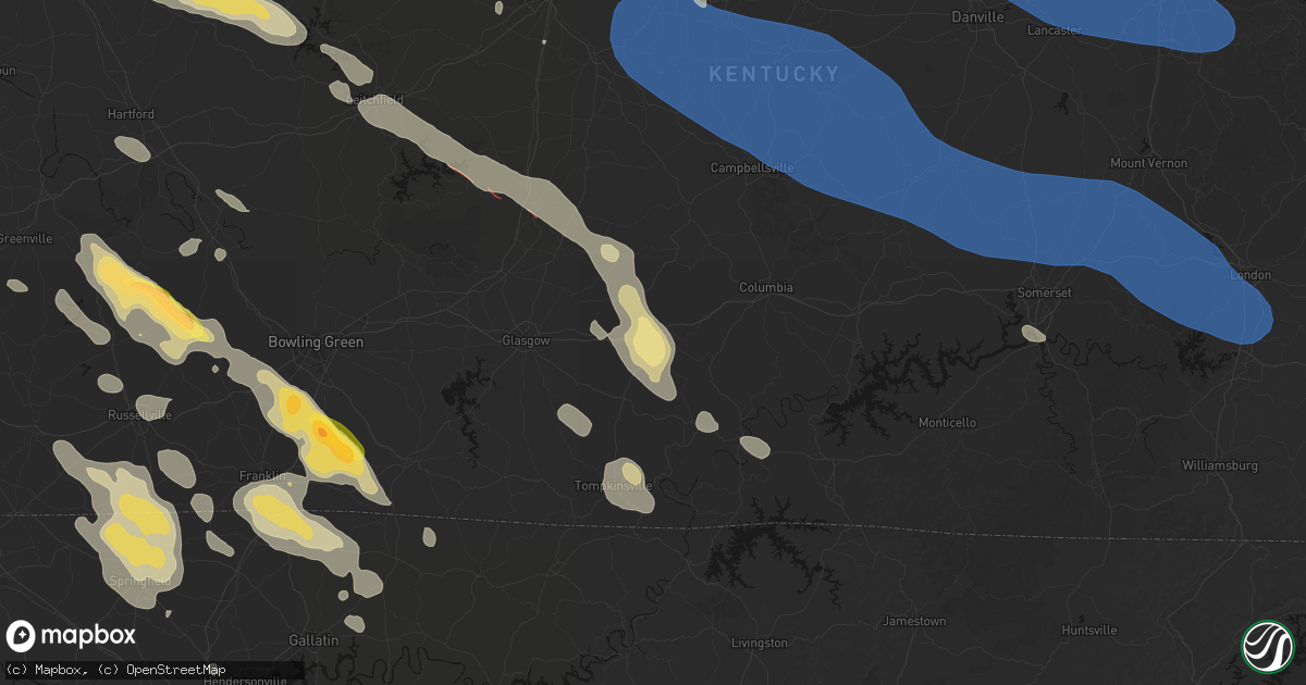 Hail map in Edmonton, KY on July 21, 2026