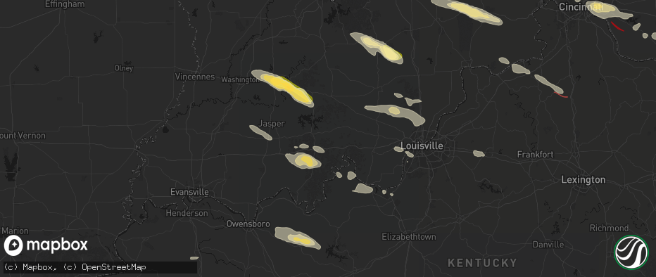 Hail map in English, IN on July 21, 2026