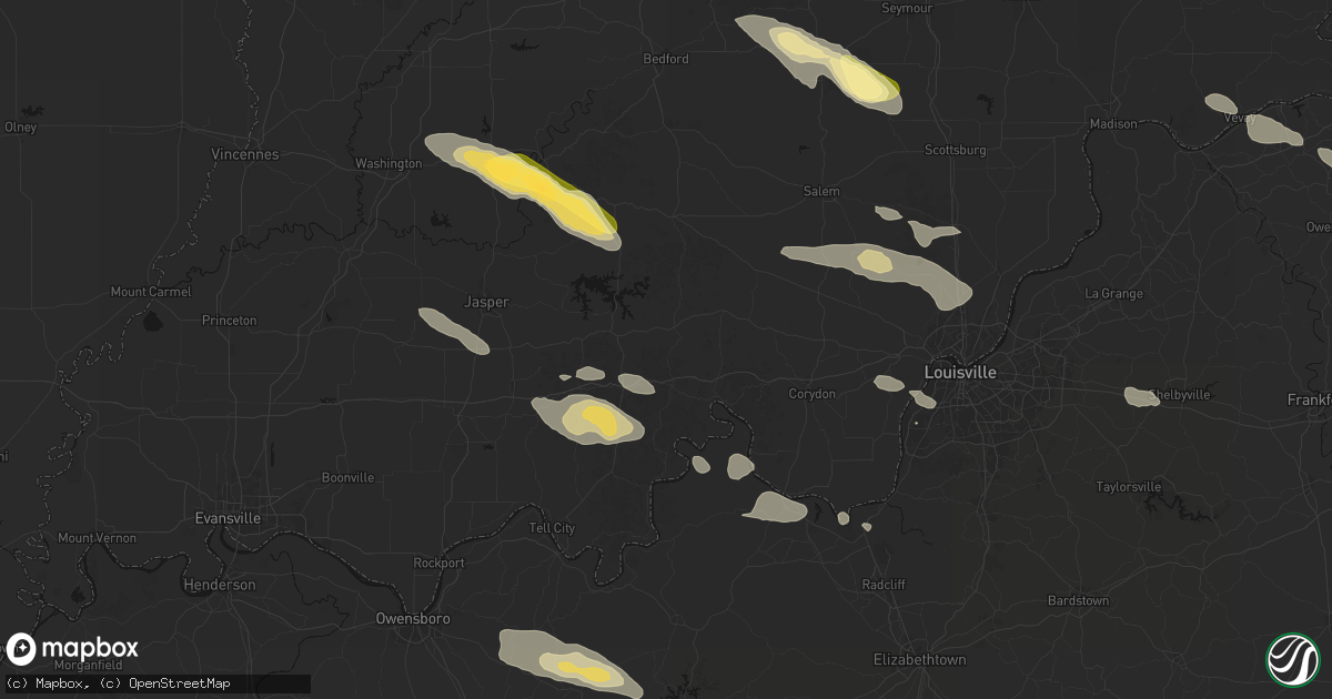 Hail map in English, IN on July 21, 2026