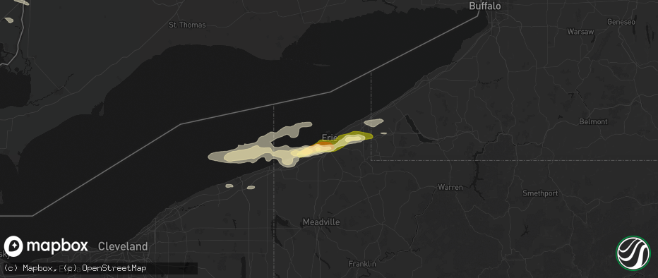 Hail map in Erie, PA on July 21, 2026