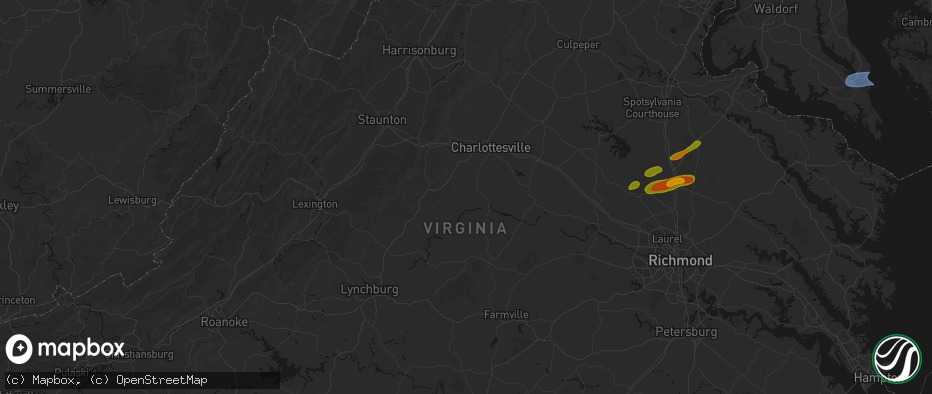 Hail map in Esmont, VA on July 21, 2026