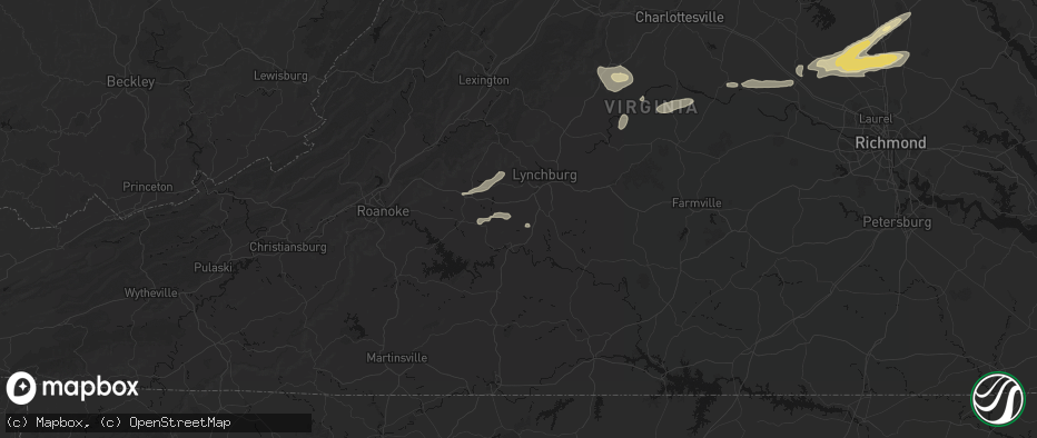 Hail map in Evington, VA on July 21, 2026
