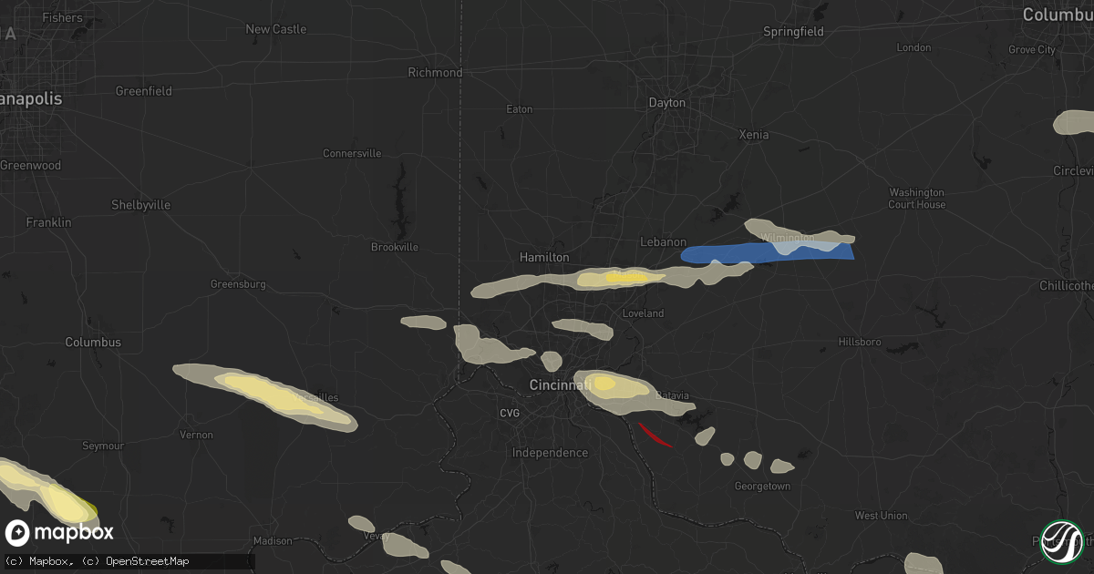 Hail map in Fairfield, OH on July 21, 2026