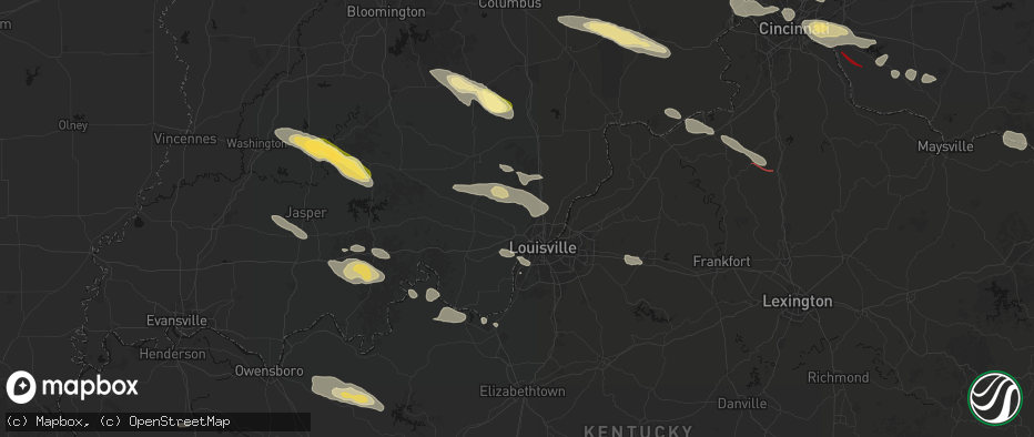 Hail map in Floyds Knobs, IN on July 21, 2026