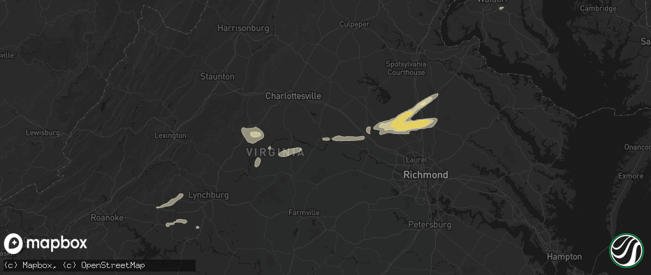 Hail map in Fork Union, VA on July 21, 2026