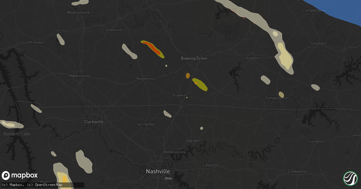 Hail map in Franklin, KY on July 21, 2026