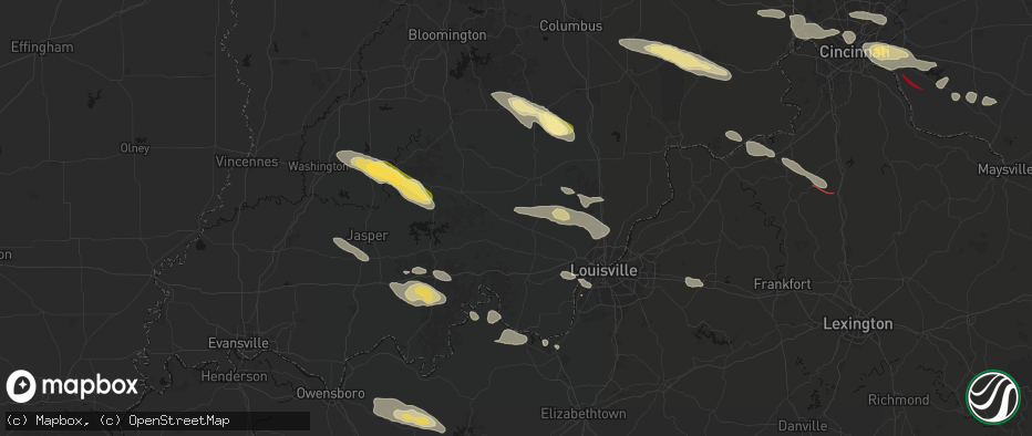 Hail map in Fredericksburg, IN on July 21, 2026
