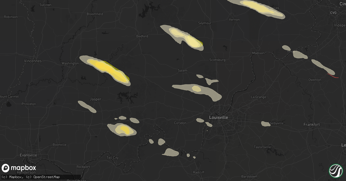 Hail map in Fredericksburg, IN on July 21, 2026