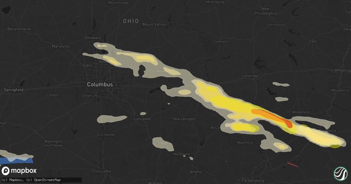 Hail map in Glenford, OH on July 21, 2026