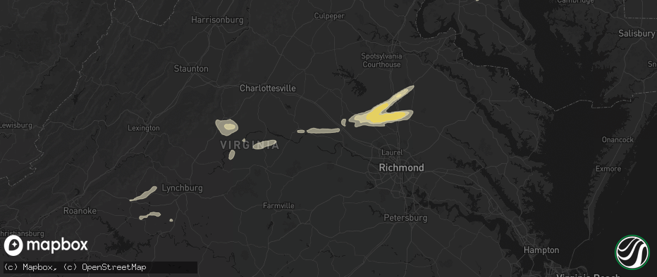 Hail map in Goochland, VA on July 21, 2026