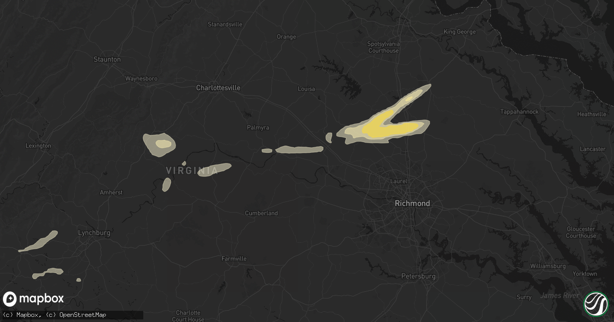 Hail map in Goochland, VA on July 21, 2026