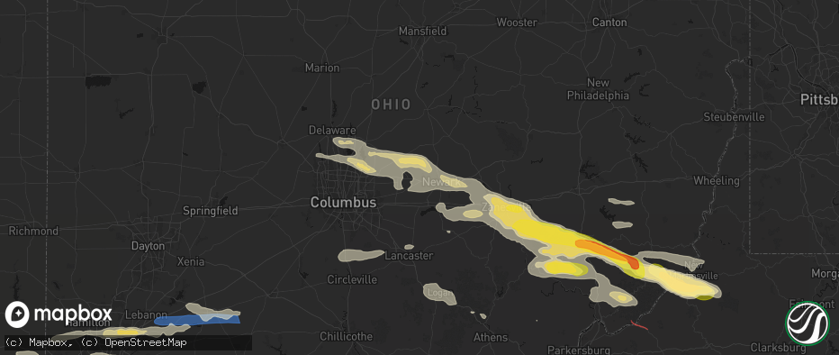 Hail map in Granville, OH on July 21, 2026