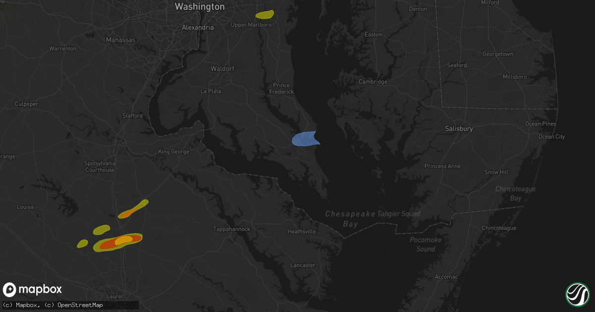 Hail map in Great Mills, MD on July 21, 2026