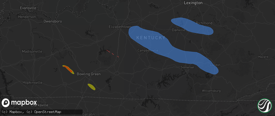 Hail map in Greensburg, KY on July 21, 2026