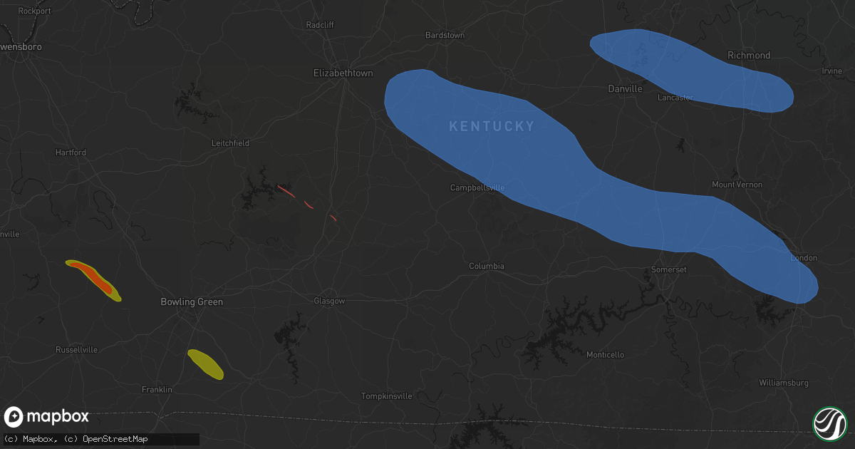 Hail map in Greensburg, KY on July 21, 2026