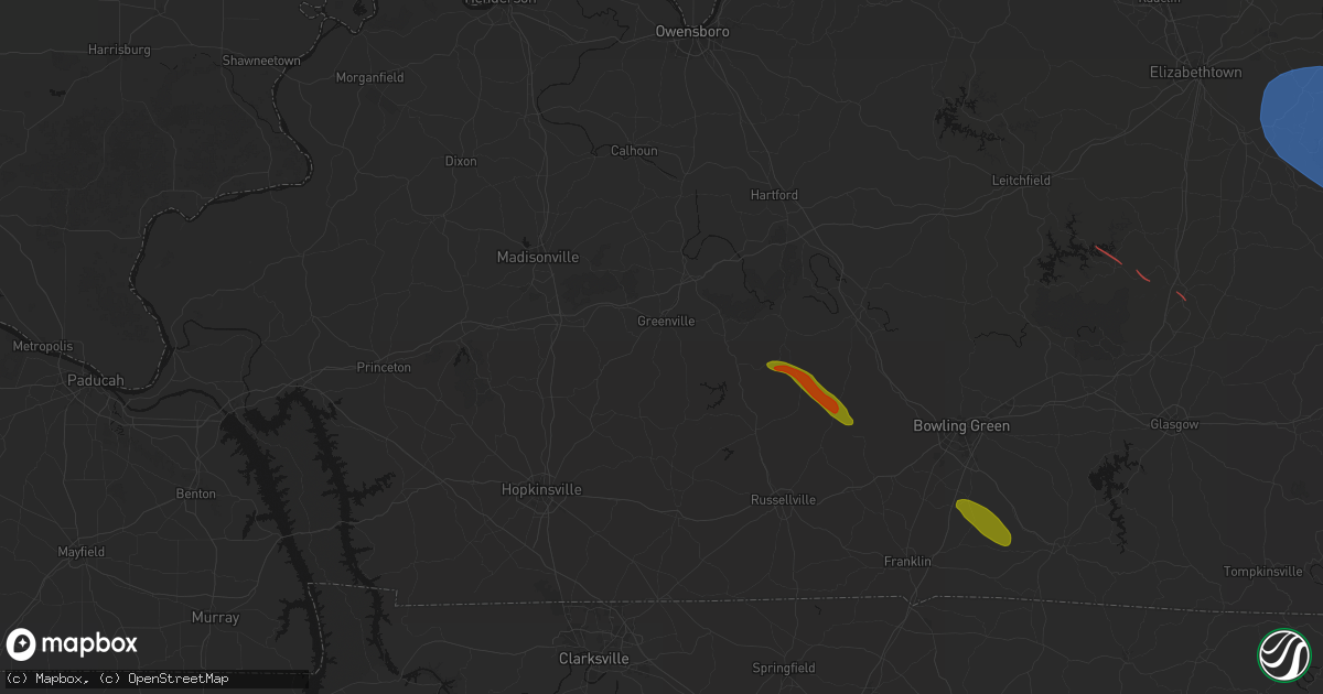 Hail map in Greenville, KY on July 21, 2026