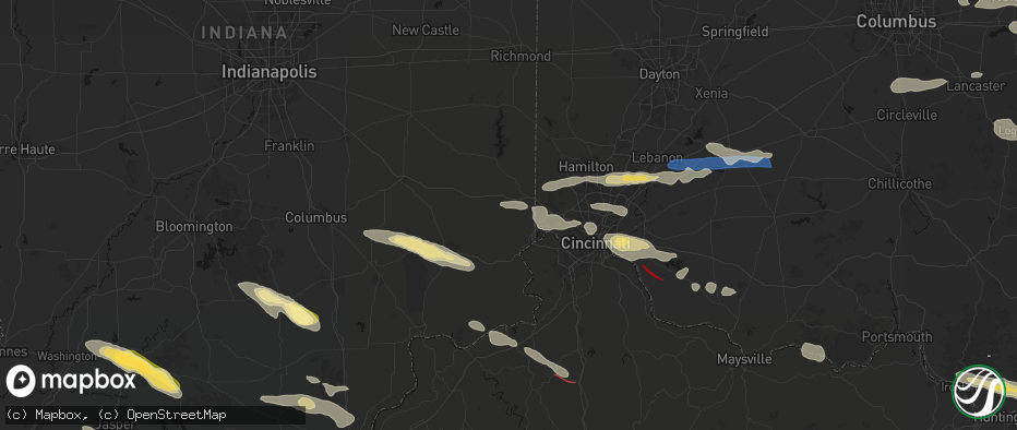 Hail map in Guilford, IN on July 21, 2026