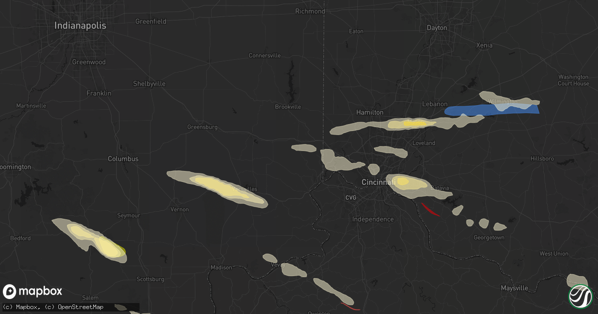 Hail map in Guilford, IN on July 21, 2026