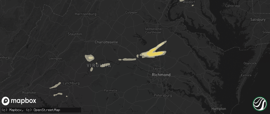 Hail map in Gum Spring, VA on July 21, 2026